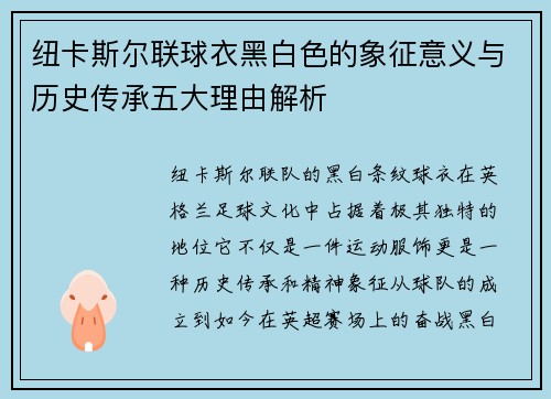 纽卡斯尔联球衣黑白色的象征意义与历史传承五大理由解析